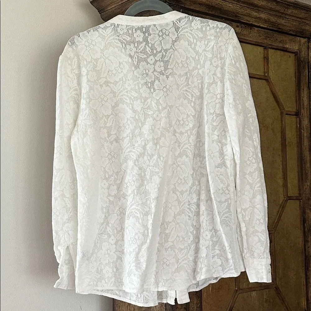 Cotton Pintuck Button-Front Women's Top - White - Picture 3 of 3
